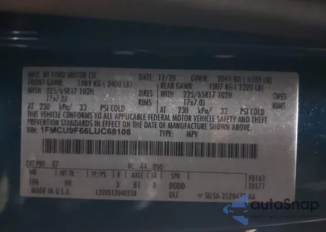 2020 Ford Escape S from USA, damaged, VIN 1FMCU9F66LUC68108